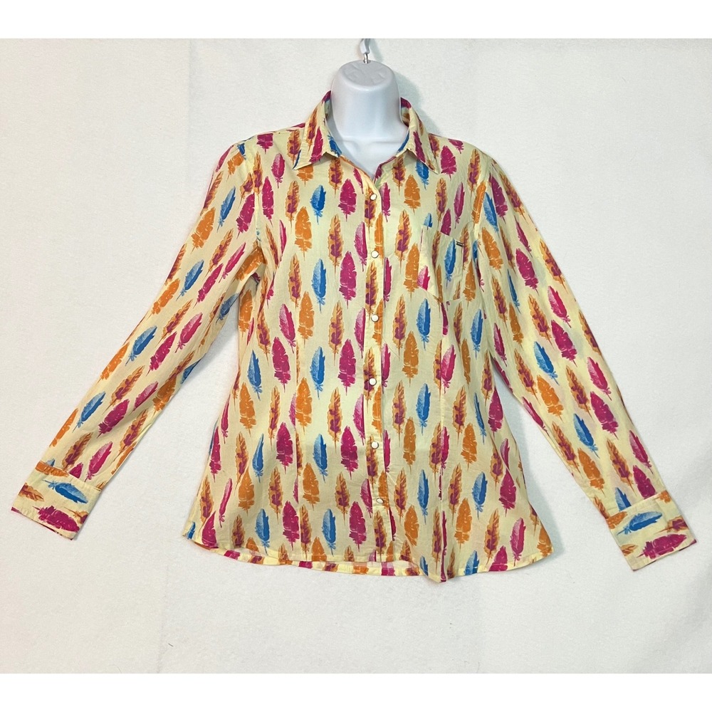 Tin Haul Women's Feather Print Western Country Concert Snap Shirt Size S
